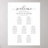 Poster Élégant Script 7 Tables Welcome Seating Chart (Devant)