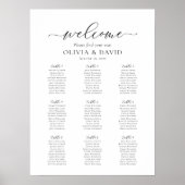 Poster Élégant Script 9 Tables Welcome Seating Chart (Devant)
