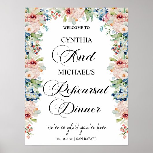 Poster Élégant script 'Bienvenue à notre dîner de répétit (Devant)