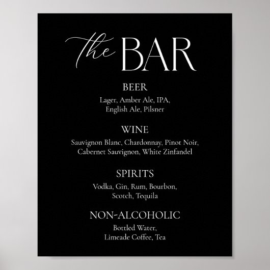Poster Élégant Script Black Mariage Bar (Devant)