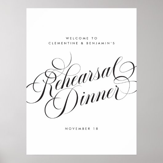 Poster Élégant Script Chic Mariage de répétition Dîner Si (Devant)