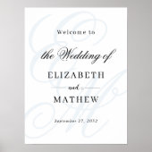 Poster Élégant Script Dusty Blue Monogram Mariage Bienven (Devant)
