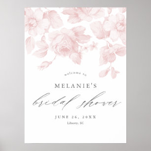 Poster Élégant Script Floral Fête des mariées rose Bienve