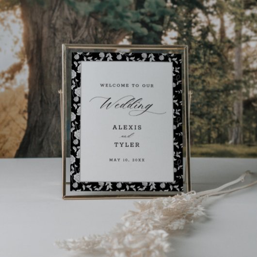 Poster Élégant Script Floral Mariage Bienvenue