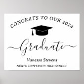 Poster Élégant Script Graduation Congrats Moderne Blanc (Devant)