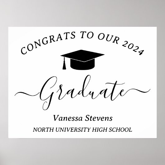 Poster Élégant Script Graduation Congrats Moderne Blanc (Devant)