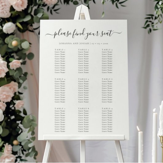 Poster Elegant Script  Guest List Wedding Seating Chart