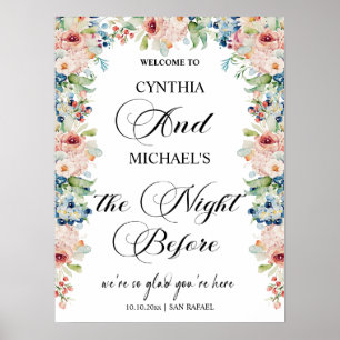 Poster Élégant script "la nuit avant" Mariage Floral