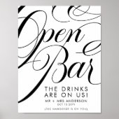 Poster Élégant Script Mariage Bar Boissons Gratuites Menu (Devant)