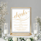 Poster Élégant Script Mariage Boissons Gold Bar Menu
