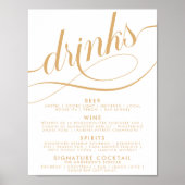 Poster Élégant Script Mariage Boissons Gold Bar Menu (Devant)