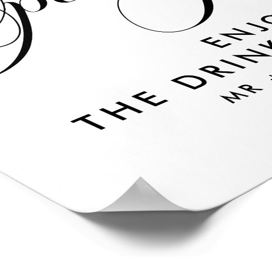 Poster Élégant Script Mariage Boissons gratuites Bar Menu (Coin)