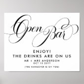 Poster Élégant Script Mariage Boissons gratuites Bar Menu (Devant)