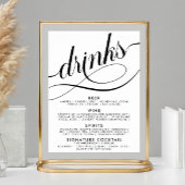 Poster Élégant Script Mariage Boissons Menu Bar