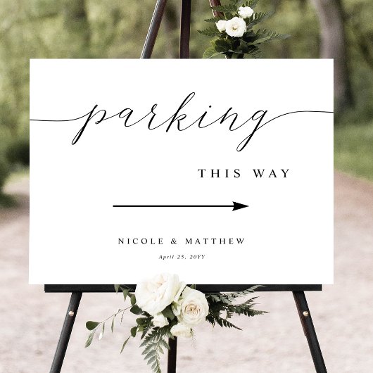 Poster Élégant Script Mariage Réception Parking Signal