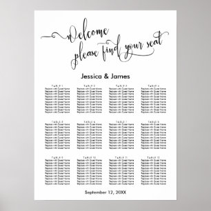 Poster Élégant Script Mariage Réception Seating Chart