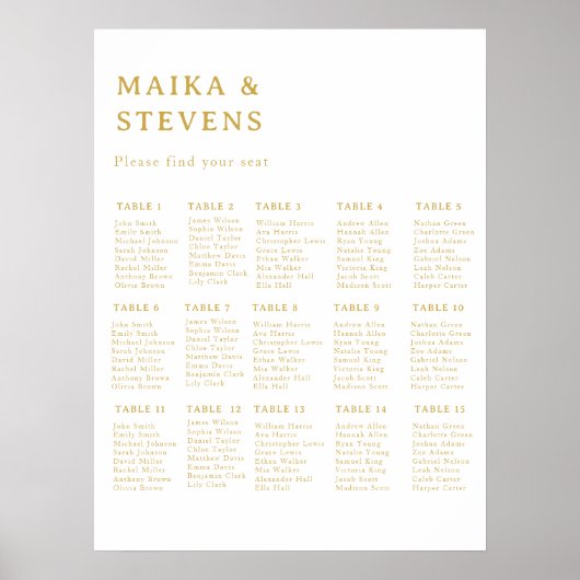 Poster Élégant Script Mariage Table Sieger Chart Mousse (Devant)