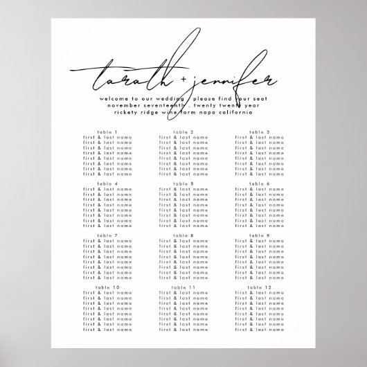 Poster Elégant Script Names Elégant Mariage Seating (Devant)