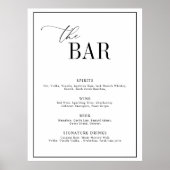 Poster élégant script noir et blanc menu barre mariage (Devant)