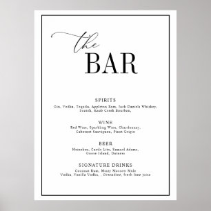 Poster élégant script noir et blanc menu barre mariage
