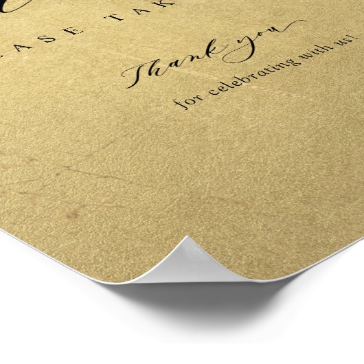 Poster Élégant Script, Noir et Or Mariage Favor Signal (Coin)