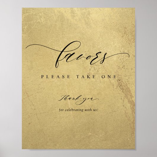 Poster Élégant Script, Noir et Or Mariage Favor Signal (Devant)