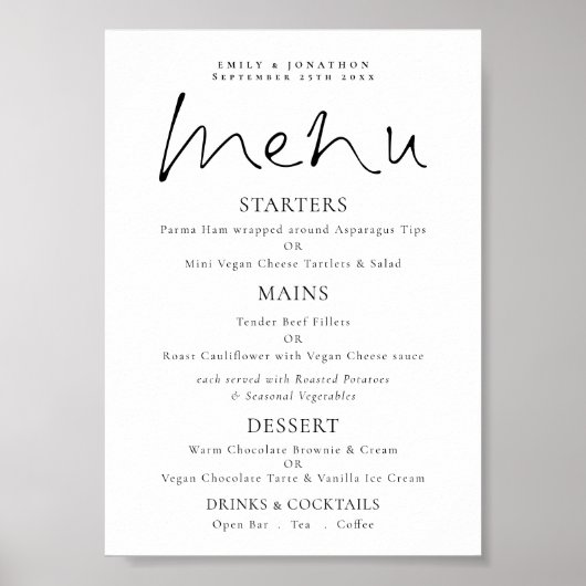 Poster Élégant Script noir Mariage menu (Devant)
