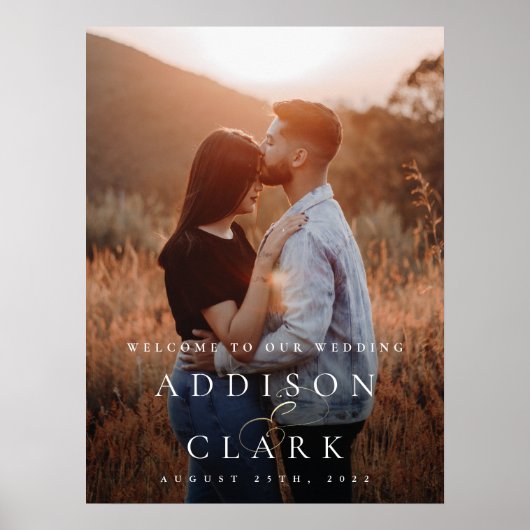 Poster Élégant Script Or Photo Mariage Bienvenue (Devant)