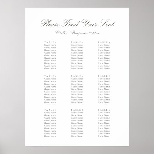 Poster Elegant Script Personalized Wedding Seating Chart (Devant)