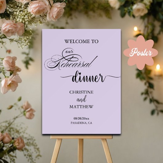 Poster Élégant Script Purple Répétition Dîner Bienvenue