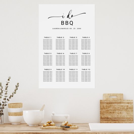 Poster Élégant script rustique I Do BQ Seating Chart (Cuisine)