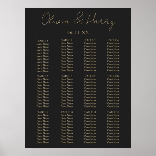 Poster Élégant Script Simple moderne Mariage Seating Char (Devant)