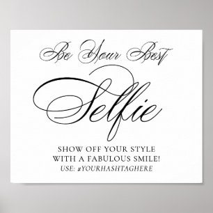 Poster Élégant Selfie Smile Noir Script   Votre Hashtag