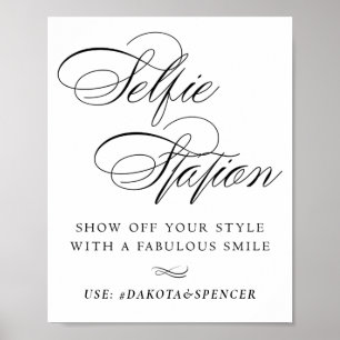 Poster Élégant Selfie Station Black Script Smile Hashtag