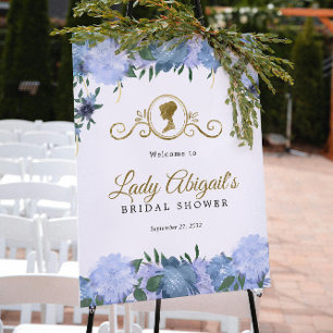 Poster Élégant shower de mariage floral bleu poussiéreux 