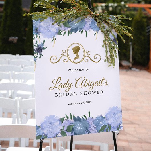 Poster Élégant shower de mariage floral bleu poussiéreux