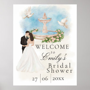 Poster Élégant Shower de Mariée Mariée & Marié Fontaine