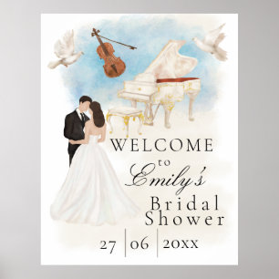 Poster Élégant Shower de Mariée  Mariée & Marié  Piano Vi