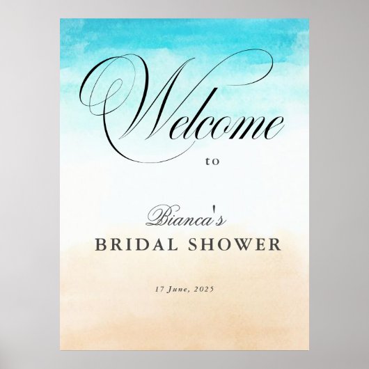 Poster Élégant Shower Mariage Tropical et de Côte (Devant)