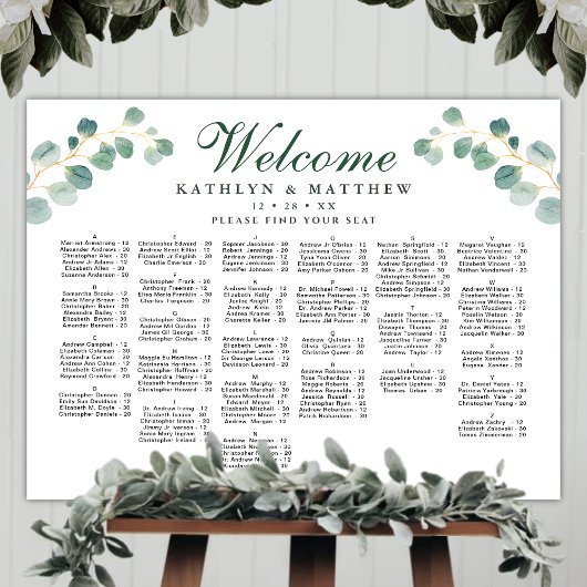 Poster Elégant siège alphabétique Mariage Eucalyptus