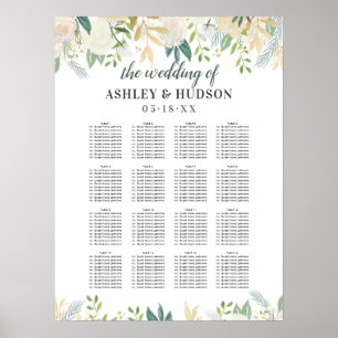 Poster Élégant Siège de Mariage avec Fleurs Crème et Verd