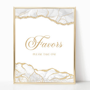 Poster Élégant Signe de Faveurs de Fête en Agate et Or Bl