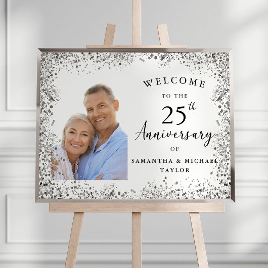 Poster Elegant Silver 25th Wedding Anniversary Welcome