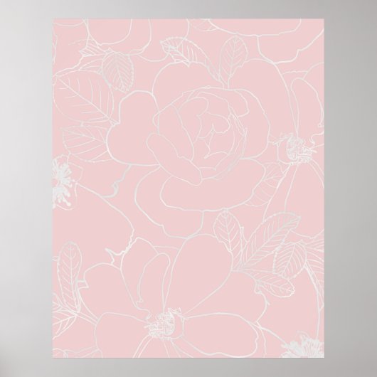 Poster Elegant Silver Roses Floral Drawing Pink Design (Devant)