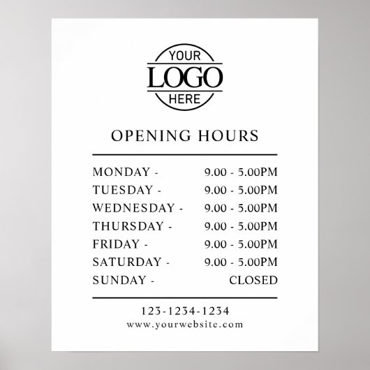 Poster Élégant Simple Black White Business Heures d'ouver (Devant)