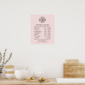 Poster Élégant Simple Blush Rose Business Heures d'ouvert (Cuisine)