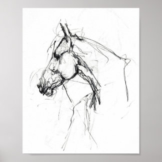 Poster Elégant Sketch Portrait Cheval - Premium