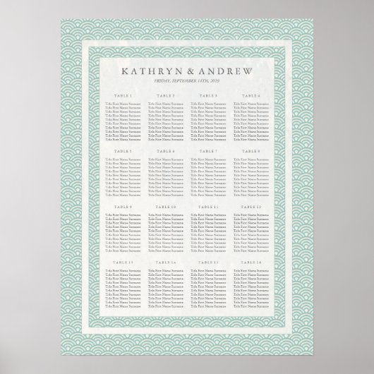Poster Elégant Soft Green Seigaiha Mariage Chart (Devant)