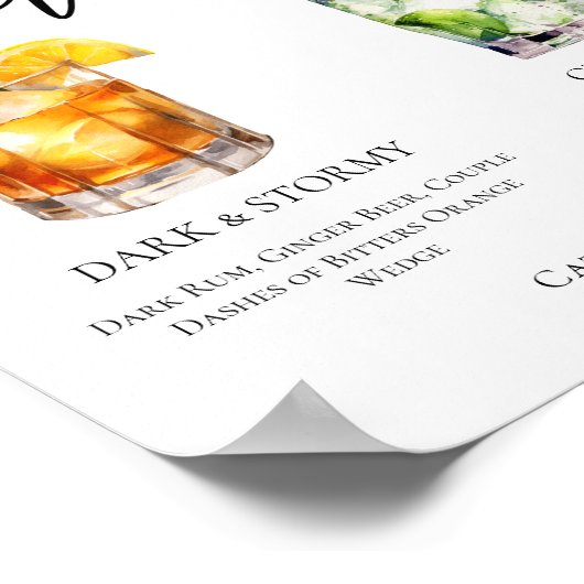 Poster Elégant soir Signature Cocktails Menu Mariage (Coin)