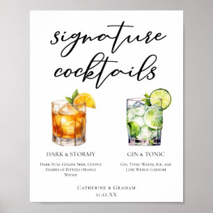 Poster Elégant soir Signature Cocktails Menu Mariage